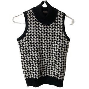 Angela Davis Houndstooth Sleeveless Turtleneck Size S